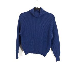 ARITZIA WILFRED Womens 100% Merino Wool Knit Sweater Size XS Blue Mock Neck Cozy